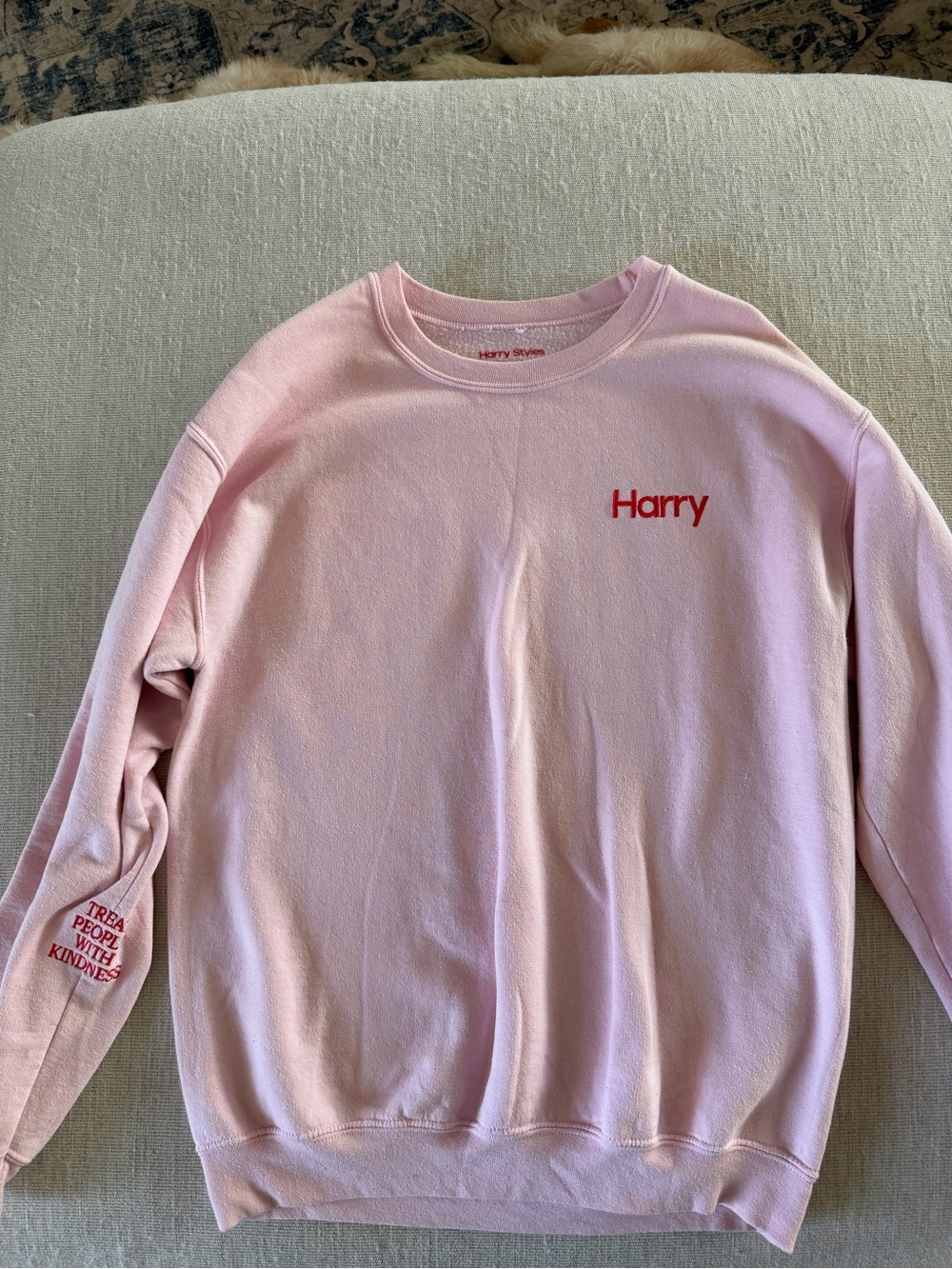 Official Harry Style’s Merch Pink Crewneck Sweater Treat People with Kidness
